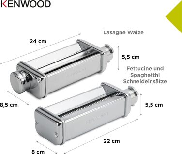 Набір макаронних виробів Kenwood MAX980ME аксесуари для кухонних комбайнів Kenwood, електрична макаронна машина з роликом для лазаньї та насадкою для спагетті та фетучіні, нержавіюча сталь, мультиупаковка срібла