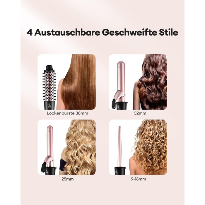 Набір плойок CkeyiN 4 в 1 з різними насадками 9-38 мм, керамічна плойка з щіткою для завивки, великі та малі локони, настінна плой