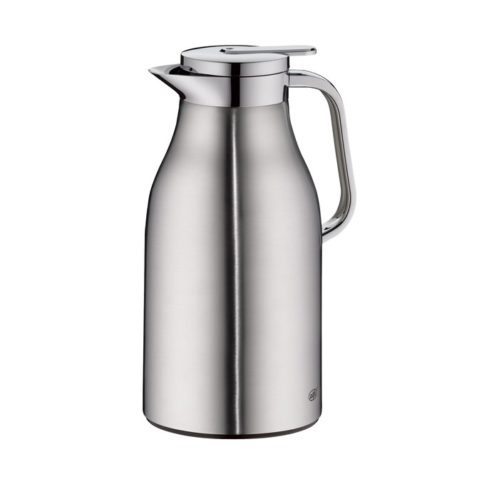 Термос alfi SKYLINE 1,5 л, матова нержавіюча сталь, з гігієнічним загартованим скляним вкладишем, кришка з поворотним замком та зручною кнопкою, ергономічна ручка, керування однією рукою, ідеально підходить як кавник