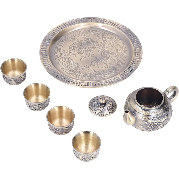 Турецький вінтажний чайний сервіз вишукана металева чайничка з розкішним рельєфним візерунком, мініатюрні чашки та блюдця для декору столу