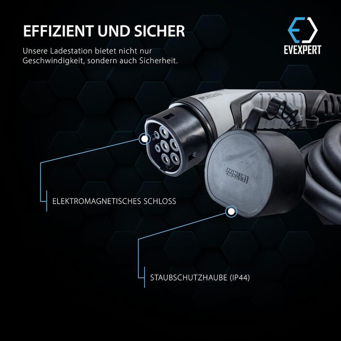 Зарядний кабель EVEXPERT Type 2 Schuko, Eveline Max I/II, 3,7-22кВт Smart EV зарядний пристрій та мобільна зарядна станція для еле