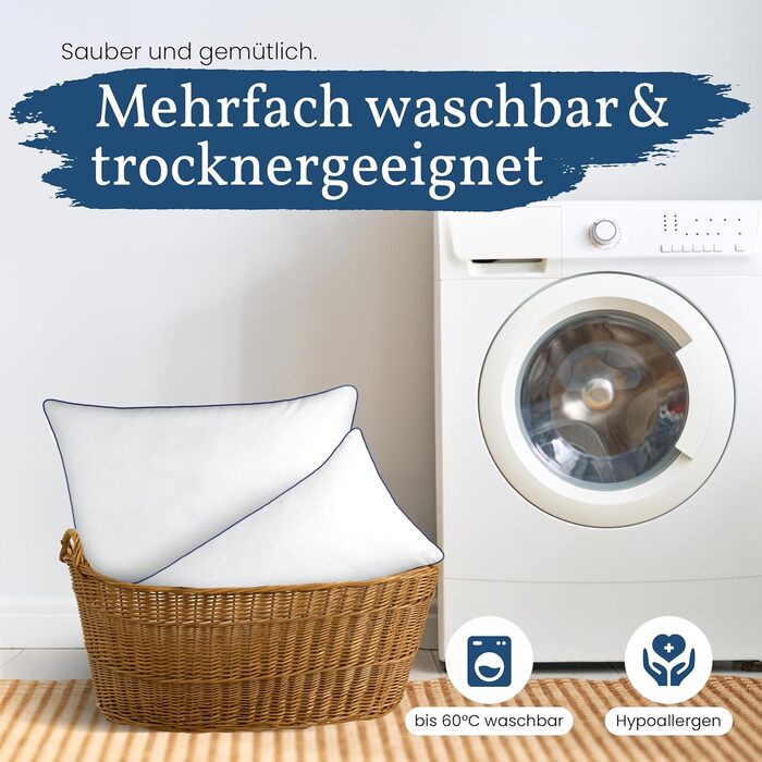 Високоякісна подушка Gentle North 80x80 см готельної якості - Пухнаста, добре наповнена подушка для сну, підходить для алергіків (сертифікована Oeko-Tex Standard 100) - Можна прати при 60C 80x80