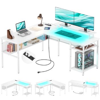 Г-подібний ігровий стіл, 14117x76 см, комп&39ютерний стіл з відділенням для зберігання речей, офісний стіл з двостороннім кутовим столом для навчання, ігровий, домашній офіс, білий