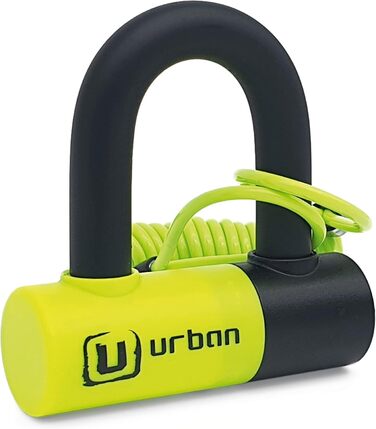 Міні-замок для гальмівного диска Urban UR59 U-подібний замок для мотоцикла, велосипеда, скутера, електроскутера, 14 мм, універсальний замок для мотоцикла, велосипедний замок, чорний/жовтий