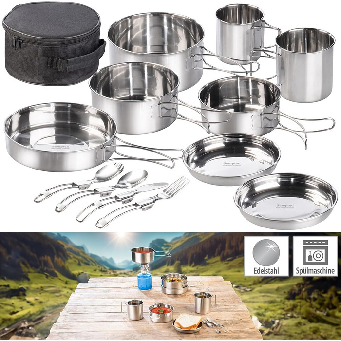 Набір посуду для виживання в міських умовах 12-частинний комплект з нержавіючої сталі для кемпінгу з приборами та сумкою (набір каструль, похідний кухонний набір, для газового пальника)