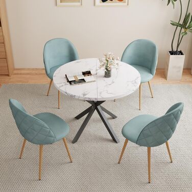 Сучасний круглий обідній стіл з промисловим листовим металом та чорними металевими ніжками - Скандинавський стіл для вітальні або кухні, 4-6 осіб, 100 см - Мармурова структура білийчорний