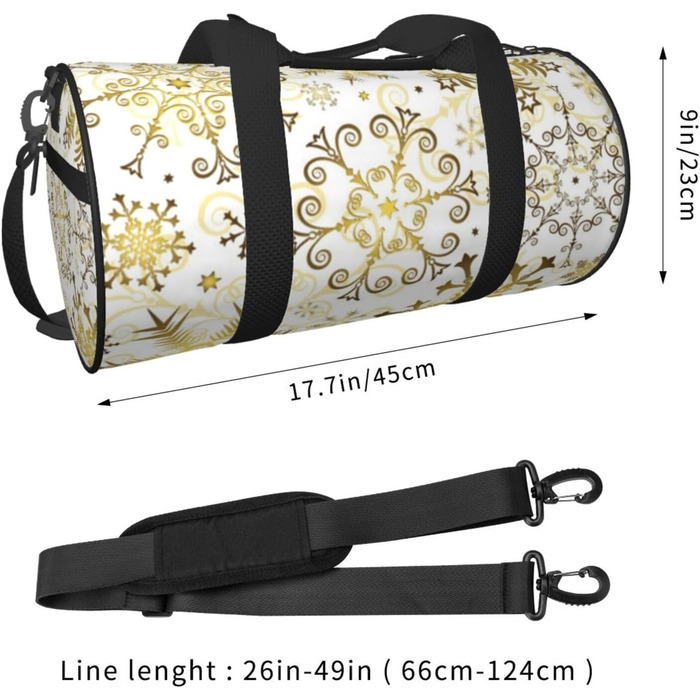 Спортивна сумка, дорожня сумка, святкова новорічна, з золотистим малюнком сніжинок, сумка для ночівлі, чорна, універсальний розмір, сумка для подорожей