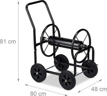 Шлангбарабан Relaxdays металевий, 4 колеса, XL, з ручкою, для 60м шланга, HBT 81 x 48 x 80 см, чорний