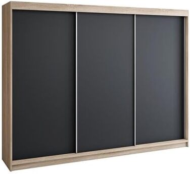 Шафа з розсувними дверима 200 см, 3-дверна шафа з 4 шухлядами (Сонома/Чорний) Сонома / Чорний