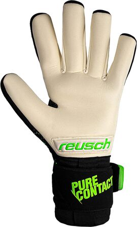 Воротарські рукавиці Reusch Pure Contact Gold унісекс з внутрішнім розрізом шва та покриттям Grip Gold, підходять для всіх поверхонь поля 9,5 чорні / зелені