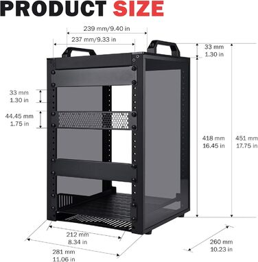 Дюймова серверна шафа, міні-стійка глибиною 260 мм з полицею та заглушкою, для NAS, AV та мережевого обладнання (чорна), 1 Plus, 8U 10-