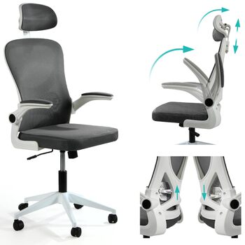 Офісне крісло sesto senso, темно-сіре, ергономічне з поперековою опорою та відкидними підлокітниками, крісло керівника, регульований підголівник, 1 темно-сіре