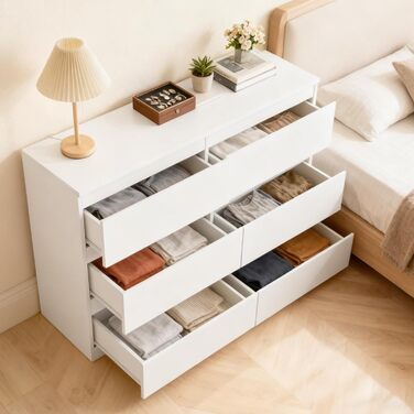 Комод Sweetcrispy, білий буфет з 6 шухлядами, 1203075 см, багато місця для зберігання речей для вітальні, коридору та спальні, сучасний комод білий 120 30 75 см