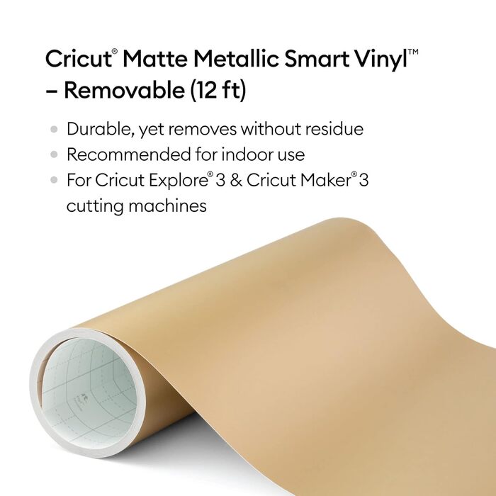 Знімний матовий металевий вініл Cricut Smart (33 м x 3,6 м, шампанське) для Cricut Explore 3 і Maker 3, рекомендований для використання всередині приміщень, декорування проектів, наклейок, наклейок тощо, задня сторона 3,6 м (12 футів) Срібло