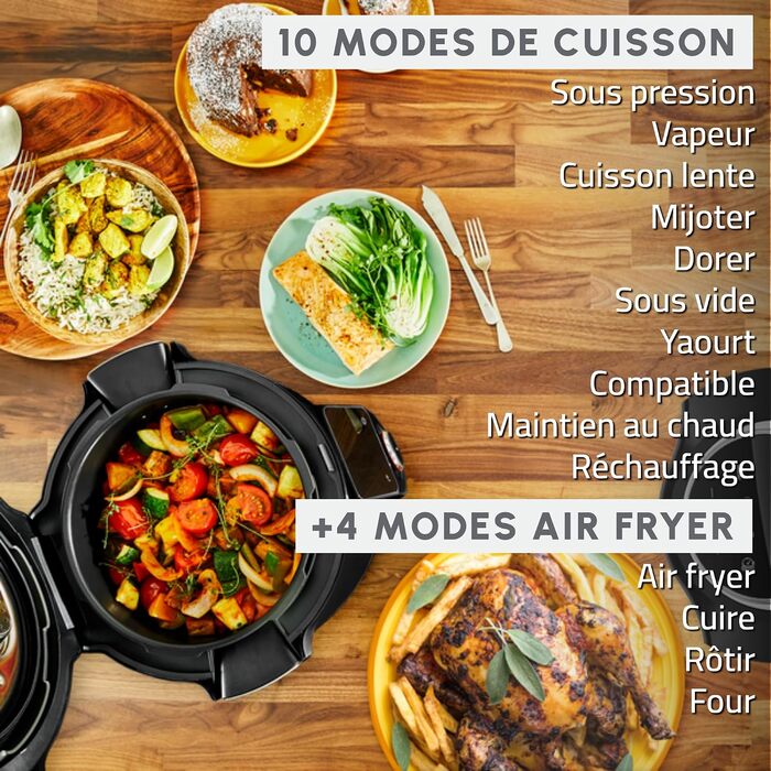 Мультиварка-скороварка Moulinex Cookeo Wi-Fi з функцією Extra Crisp, 14 режимів приготування, Air Fryer, покрокові рецепти, CE96X8F0, чорна