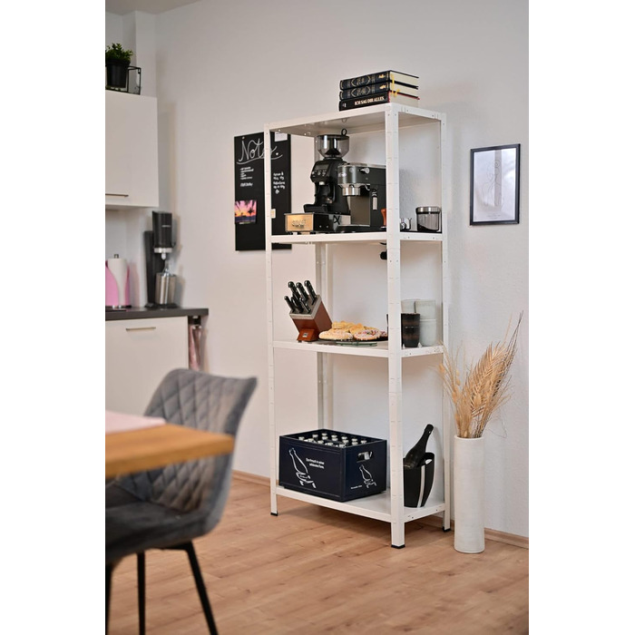 Стелаж SCHULTE з 4 полицями PowerMAX, вантажопідйомність 60 кг, 180x60x40 см (ВxШxГ), білий, полиця для зберігання, полиця для майстерні, полиця для підвалу, полиця для гаража, металева полиця, білий 180x60x40 см