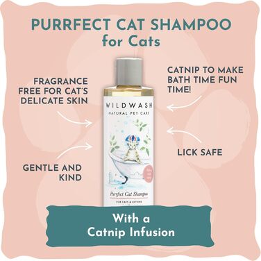 Шампунь для котів WildWash Purrfect з додаванням котячої м&39яти, 250 мл, робить купання приємним, додає блиску та яскравості тьмяному волоссю, натуральний, без сульфатів та парабенів для чутливої шкіри