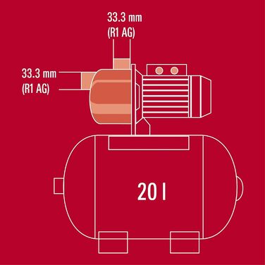 Станція водопостачання Einhell GC-WW 6538 (650 Вт, тиск 3,6 бар, продуктивність 3800 л/год, вбудований реле тиску, манометр, бак 20 л)