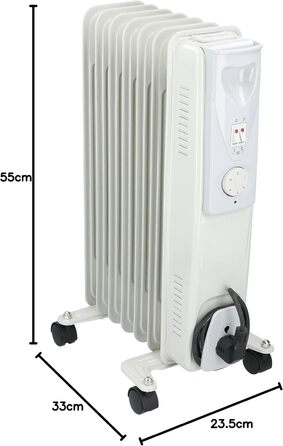 Масляний радіатор Alpina 1500 Вт Електричний обігрівач з термостатом Електричний радіатор опалення Портативний електричний радіатор на колесах Компактний електричний підставний обігрівач із захистом від перегріву Білий
