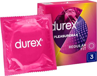 Презервативи Durex Pleasuremax Rippled з кільцями та ґудзиками, 3 шт. и, без запаху, гумові