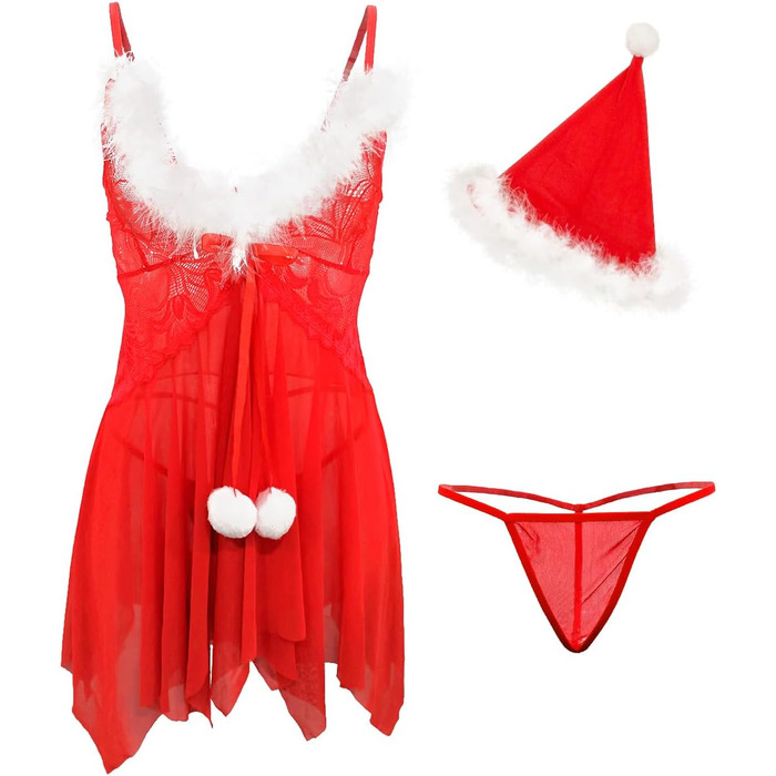 Різдвяний комплект білизни RSLOVE, сатин і мереживо, червоний, універсальний розмір