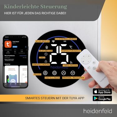 Інфрачервоний обігрівач та конвектор Heidenfeld HF-HP150 1000 Вт для площі до 25 м Гібридне опалення Керування за допомогою застосунку Дистанційне керування Сенсорна панель керування Інфрачервоний обігрівач з термостатом (HF-HP150 1000 Вт)