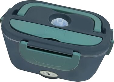 Електричний ланчбокс з підігрівом, портативний контейнер для їжі 1.5 л з нержавіючої сталі, герметичний. 3-в-1 для автомобіля (12V/24V), офісу (220V) та подорожей, з виделкою, ложкою та термосумкою (зелений)