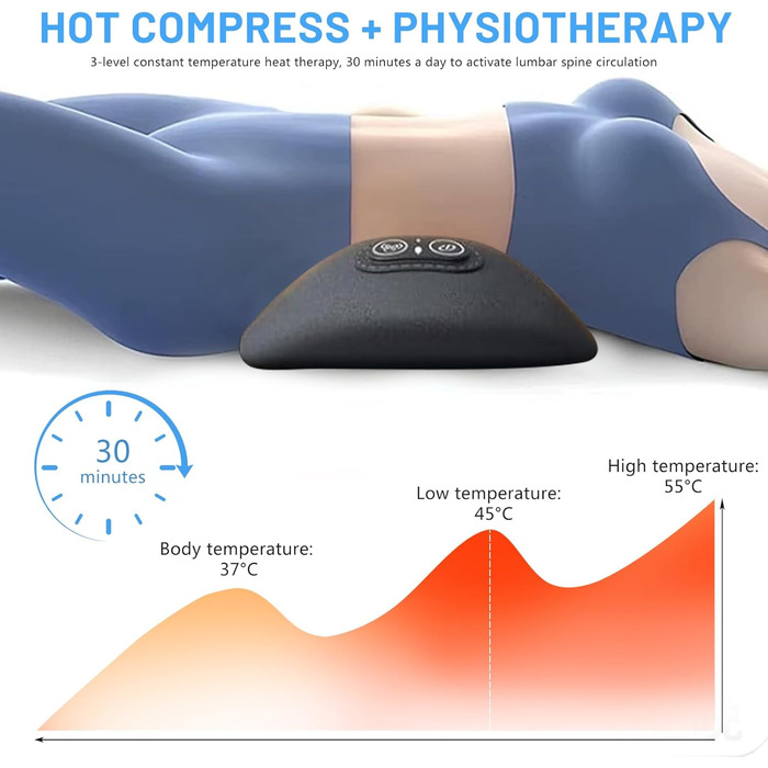 Поперекова опорна подушка 3-в-1, електрична поперекова опорна подушка з підігрівом та вібрацією, поперековий масажер для полегшення болю в попереку та хребті (A)