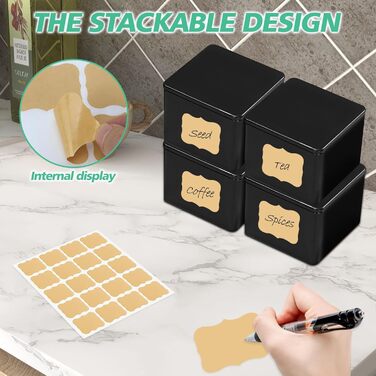 Класичних квадратних чайних банок, 8,5x8,5 см, для розсипного чаю, контейнери з 20 етикетками, ароматизовані металеві банки для зберігання чаю, кавових зерен, спецій, борошна, рису (висота 8,6 см та 6,5 см), 8