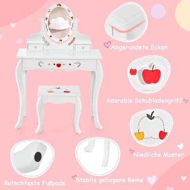 В 1 макіяжний столик зі стільчиком, дитячий макіяжний столик з обертовим та знімним дзеркалом, міцний письмовий стіл з 3 шухлядами