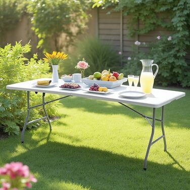Складаний садовий стіл KADAX 180 x 74 x 73 см, водонепроникний складний стіл, стіл для вечірок у саду, на патіо та на балконі, міцний фуршетний стіл, кемпінговий стіл (білий)
