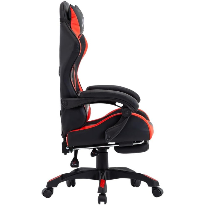 Геймерське крісло з підставкою для ніг, червоно-чорна штучна шкіра