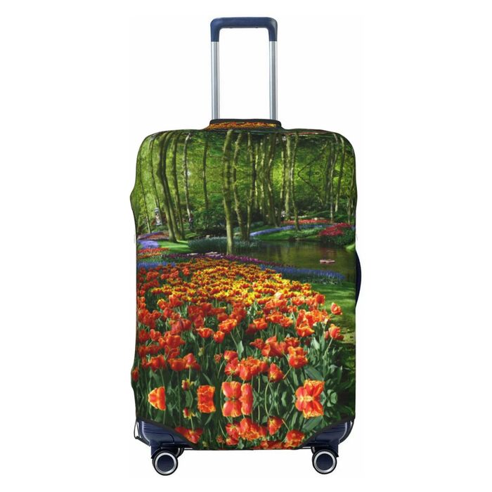 Чохол для валізи Весняний тюльпан з принтом, еластичний захист від подряпин та пилу, чорний, розмір 85