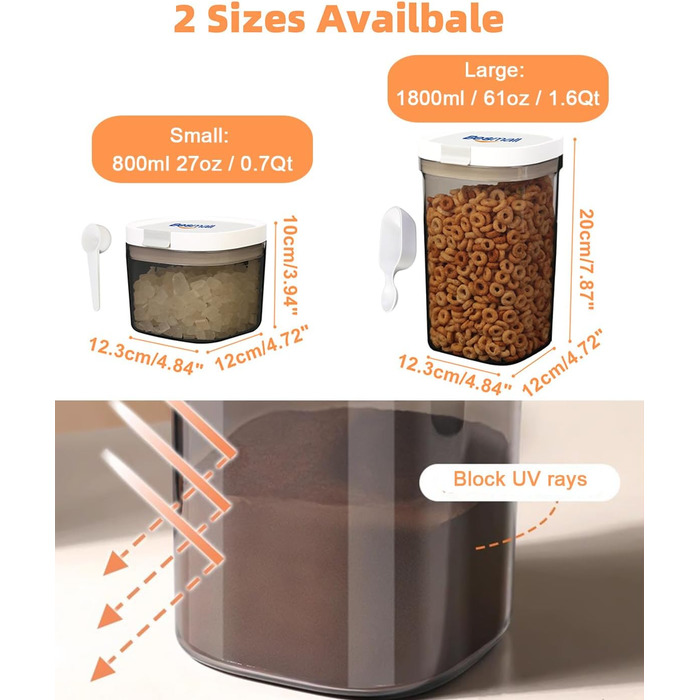 Герметичні контейнери для зберігання з кришками, контейнери типу шейкера з ложками, контейнери для зберігання сухих продуктів, кухонне приладдя, таке як крупи, борошно, кава, кавові зерна, та кавові коробки для дорослих, набір з 3 предметів (3 шт.) 1 x 18