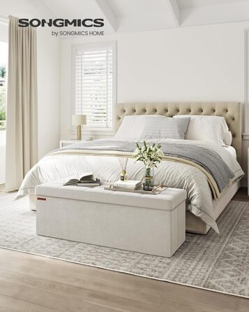 Пуф для зберігання SONGMICS, Складана лавка, 38 x 110 x 38 см Пуф для ніг, Коробка для зберігання, Вантажопідйомність до 300 кг, для вітальні, спальні, коридору, кремово-білий LSF277W01 Кремово-білий 110B см