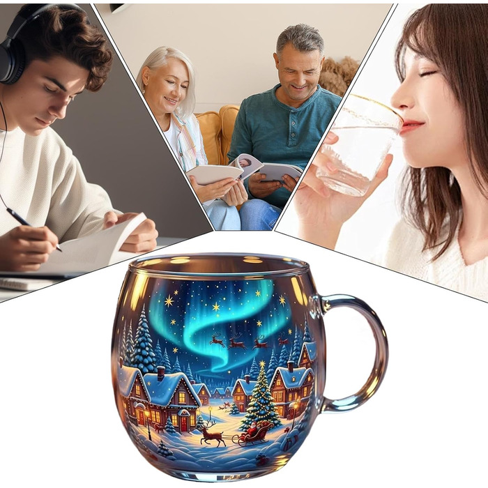 Різдвяна кружка - Розписана, динамічна керамічна кружка для свят Термостійка підставка для кави/чаю для зимових свят Святкова кружка для кави на день народження, вечірка.