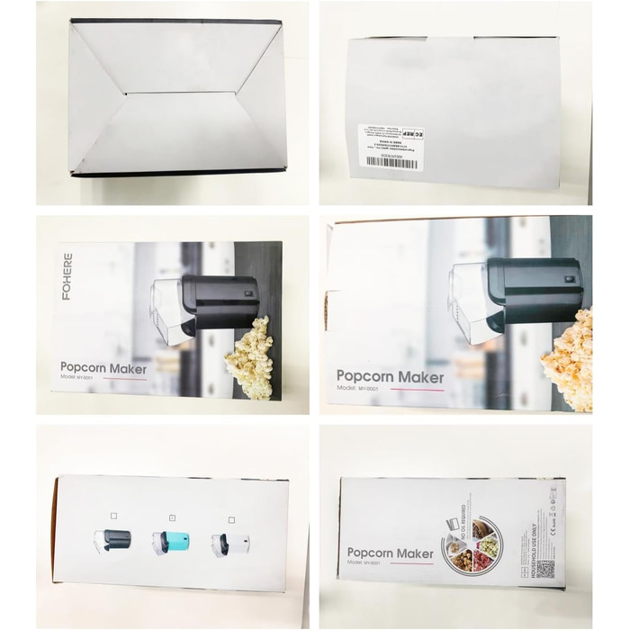 Машина для приготування попкорну з гарячим повітрям, домашня машина для приготування попкорну потужністю 1200 Вт, швидкий попкорн за 2 хвилини, без жиру та олії, включаючи мірну ложку для кукурудзи, компактний дизайн, для домашнього відео та різдвяних веч