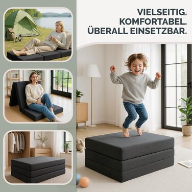 Розкладний матрац Blumtal 140x200 см - 3-секційний розкладний матрац для гостей, надзвичайно товстий (15 см) - розкладний матрац з пінопласту, що дбає про спину - Розкладний матрац чохол антрацитового кольору, приємний для шкіри та пральний, 140 x 200 x 1