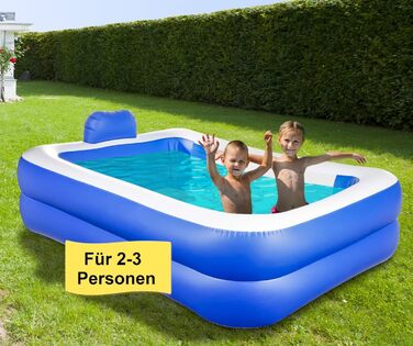 Надувний басейн 200x150x50 см з підголівником та оглядовим вікном сімейний басейн 440 л синьо-білого кольору для саду, балкону та тераси зі зливним клапаном та латочкою для ремонту