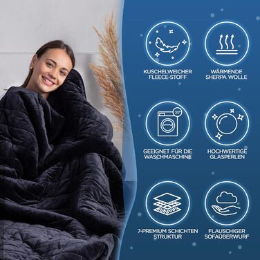 Обтяжена ковдра 135x200 см, 9 кг, шерпа-фліс - сертифікована Oeko-Tex - ковдра для терапії та релаксації - спіть краще з нашою важкою ковдрою - чорна 9,0 кілограмів