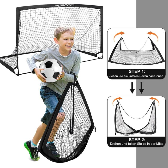 Дитячі футбольні ворота Topdot, футбольні ворота 2-в-1, складні футбольні ворота для тренувань на задньому дворі та надувних спортивних ігор на свіжому повітрі, 180x120 см, чорні