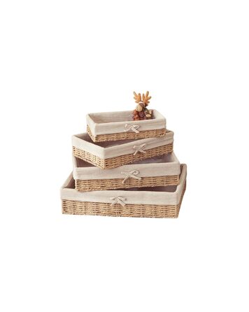 Набір із 4 хлібних кошиків, плетений декоративний кошик, плетений хлібний кошик ручної роботи з паперової мотузки, піднос для полиць, хлібниця з лляною тканиною, кошики для зберігання 4 розмірів, коричневий