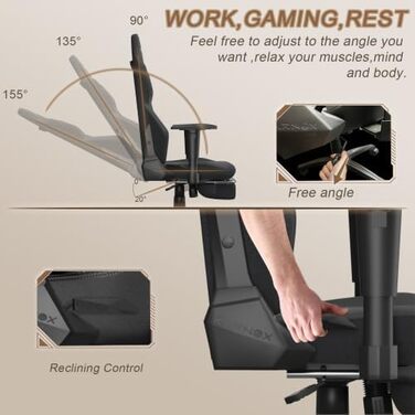 Ігрове крісло темно-сірого кольору Велике та широке, ергономічне офісне крісло, підголівник, функція нахилу 155 з механізмом блокування, темно-сірий чорний