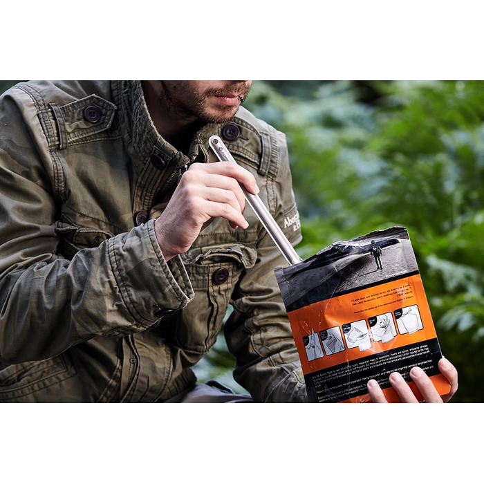 Мм, найдовший титановий кухоль-спорк з довгою ручкою та титановою ложкою, довгий кухоль-спорк та довга чаша-ложка поліровані для приємного відчуття гладкості в роті, постачається з водонепроникним тканинним чохлом., 245