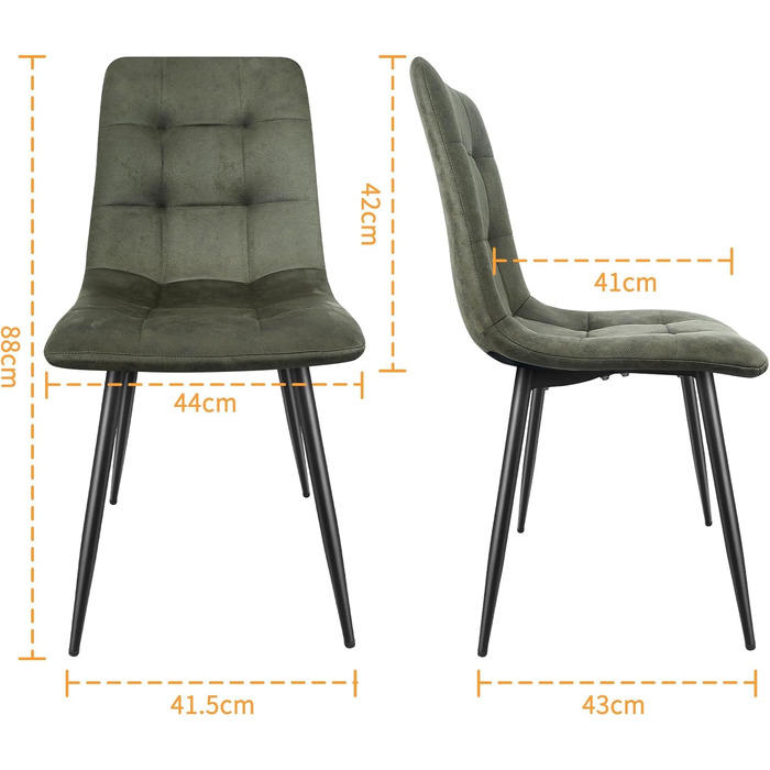 Обідні стільці, комплект з 4 шт. , кухонні стільці з металевою основою, для їдальні, вітальні, кухні, спальні та зони прийому гостей - Green 4 Green