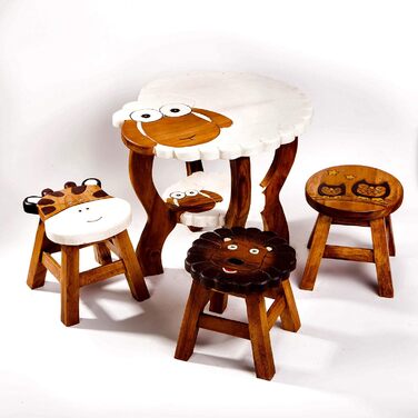 Дитячий стілець FairEntry, табурет, дитячий стілець з масиву дерева з мотивом овець, висота сидіння 25 см для нашої дитячої групи