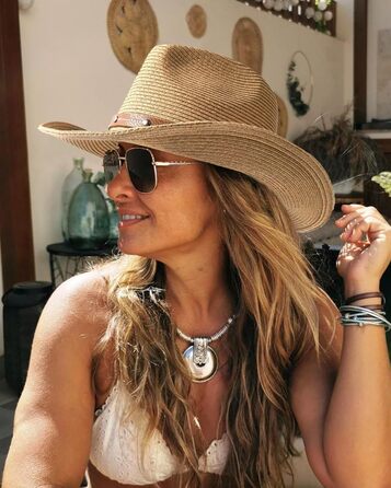 Ковбойський сонцезахисний капелюх FURTALK для жінок та чоловіків, ковбойський капелюх у західному стилі з вітровою стрічкою, UPF 80, легкий пляжний та літній капелюх, хакі, ML