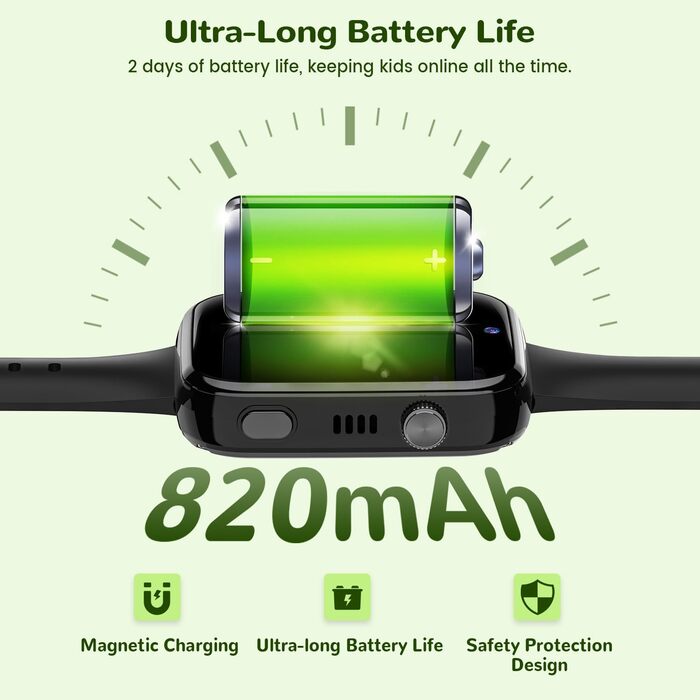 Дитячий смарт-годинник з функцією відеодзвінків та телефону, GPS, голосовий чат, WhatsApp, WiFi, SOS, SMS, шкільний режим, крокомір, водонепроникний IP68, будильник, дитячий смарт-годинник для дівчаток/хлопчиків, чорний