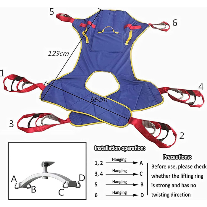 Слінг пацієнта, важке переміщення, слінг пацієнта, халат, доступ до туалету, ремінь для всього тіла з підголівником, медичний ремінь для перенесення, шеститочкова підтримка (всі)