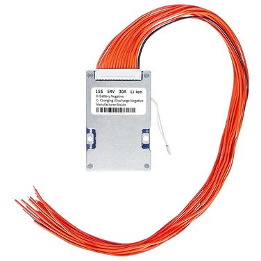 Плата захисту літієвої батареї BMS 15S 54V 30A з балансувальним проводом та NTC, загальним підключенням, десятьма функціями захисту, системою керування літій-іонним акумулятором, Li-Ion BMS